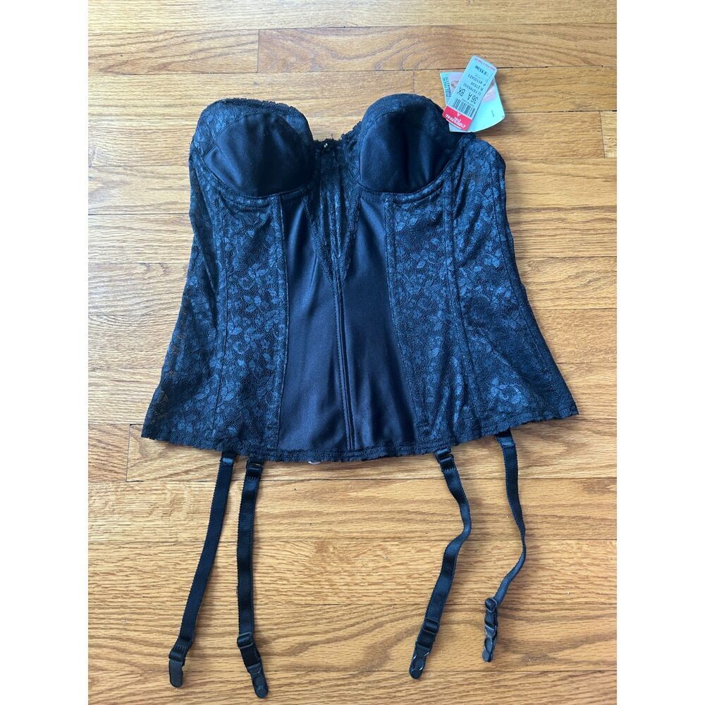 NWT NOS Vintage Black Corset Lace Up Sheer Whimisigoth Dark Fairy 36A Push Up